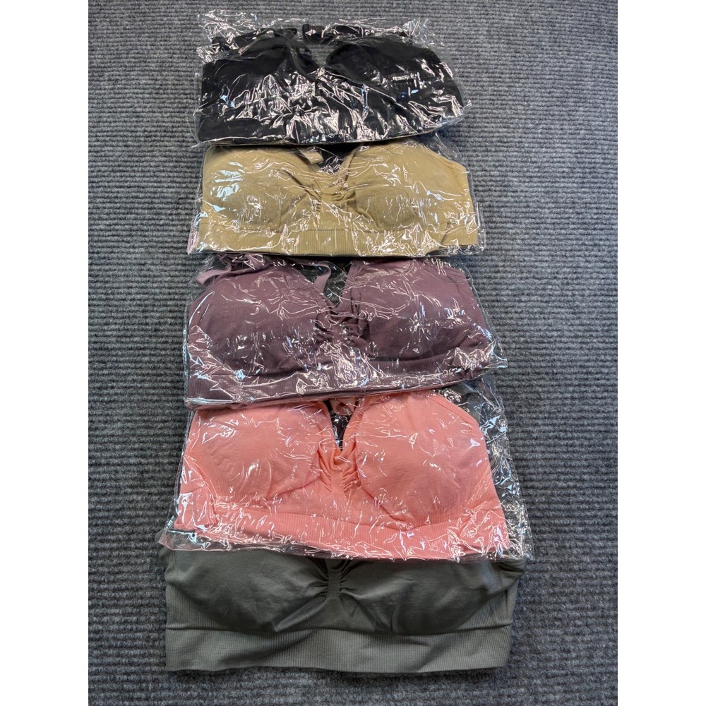 5 Pk Seamless Nursing Bras Wireless Adjustable Maternity Gray Purple Pink Medium
